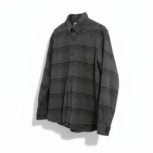 Blake Shelton Lands'‎ End Mens Flannel Shirt Gray Black Plaid Button Up Large